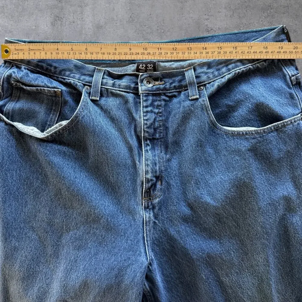 Vtg Anchor Blue Baggy Jeans Mens 42 Y2K Skater Streetwear Wide Leg Blue Denim